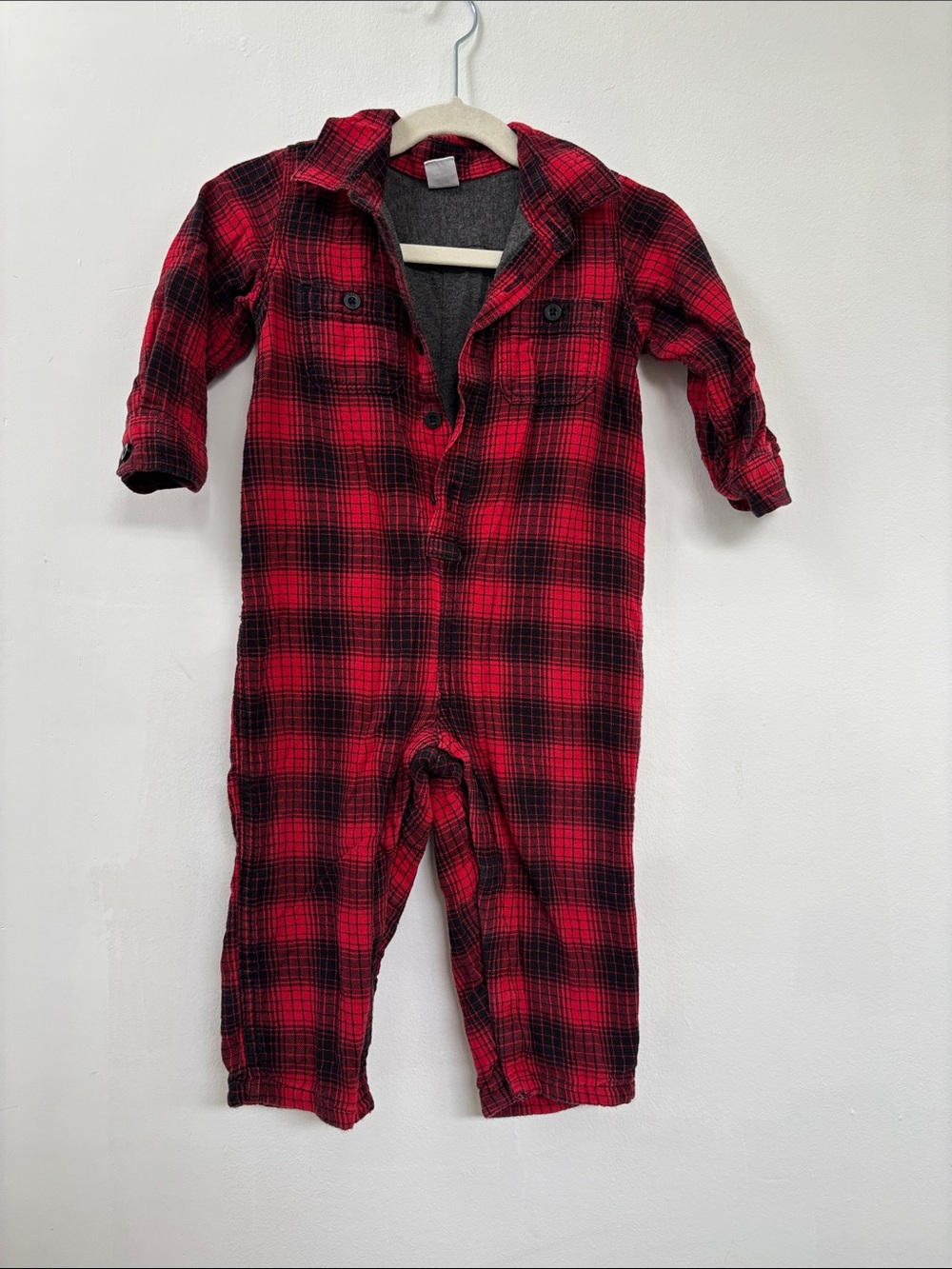 Old Navy Red and Black Plaid Button-Front Flannel Romper